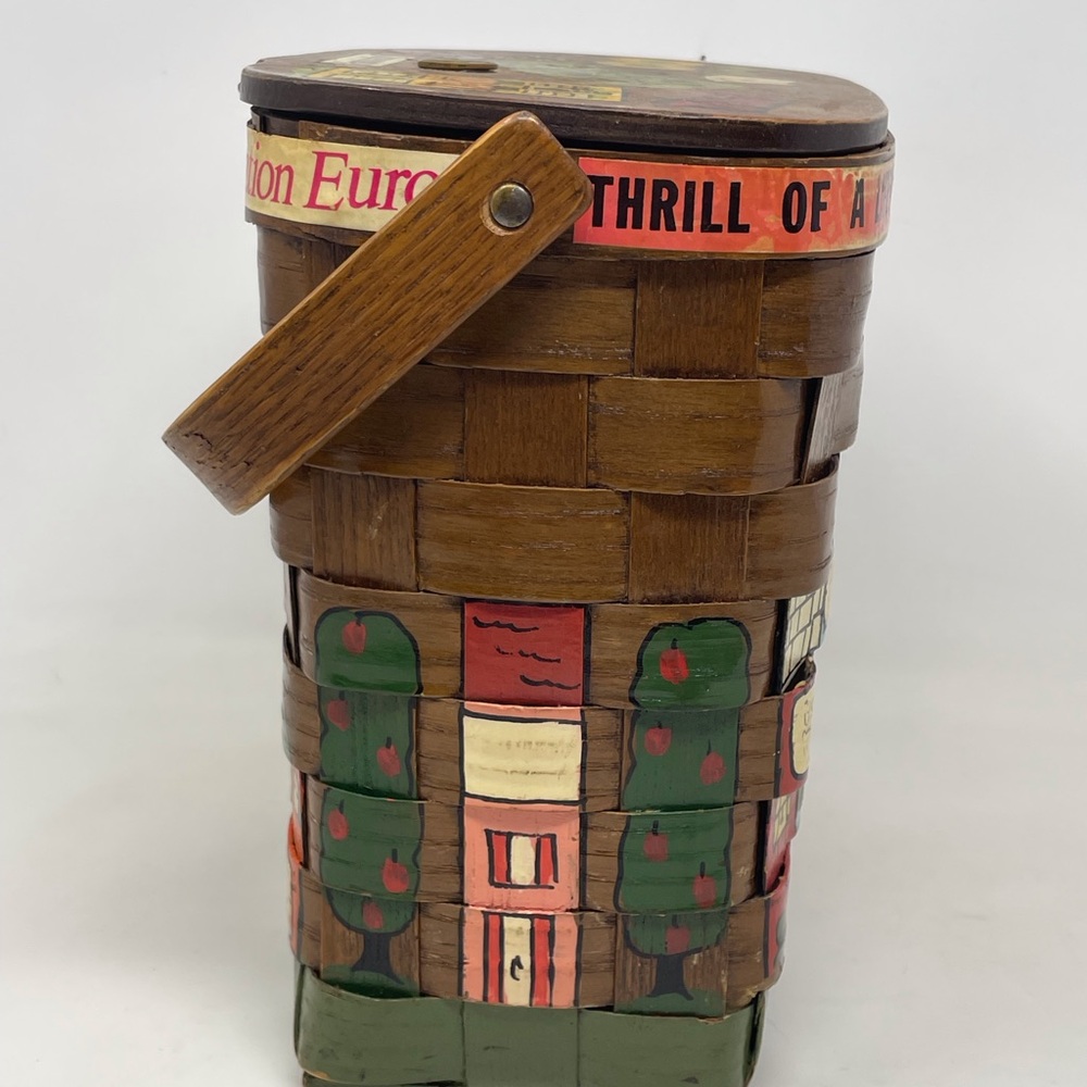 Caro Nan Handmade Painted Vintage USA Lidded Lined Basket Purse Tote Folk Art - Picture 8 of 14